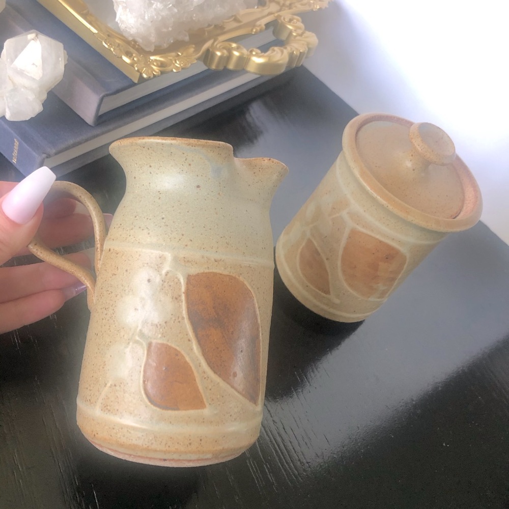 Handmade coffee and tea set, Sugar and Milk Vintage Signed By artisan